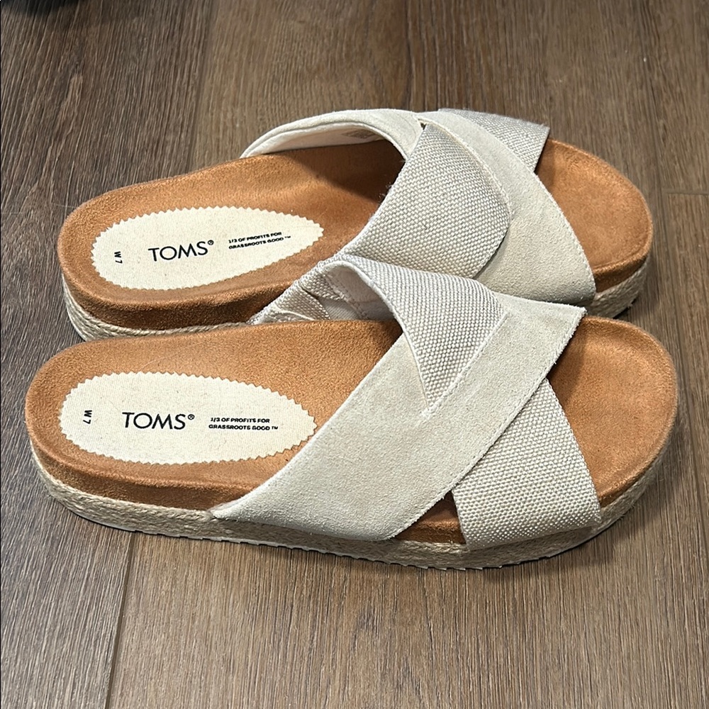 TOMS Cream Cross-Strap Sandals with Sturdy Sole